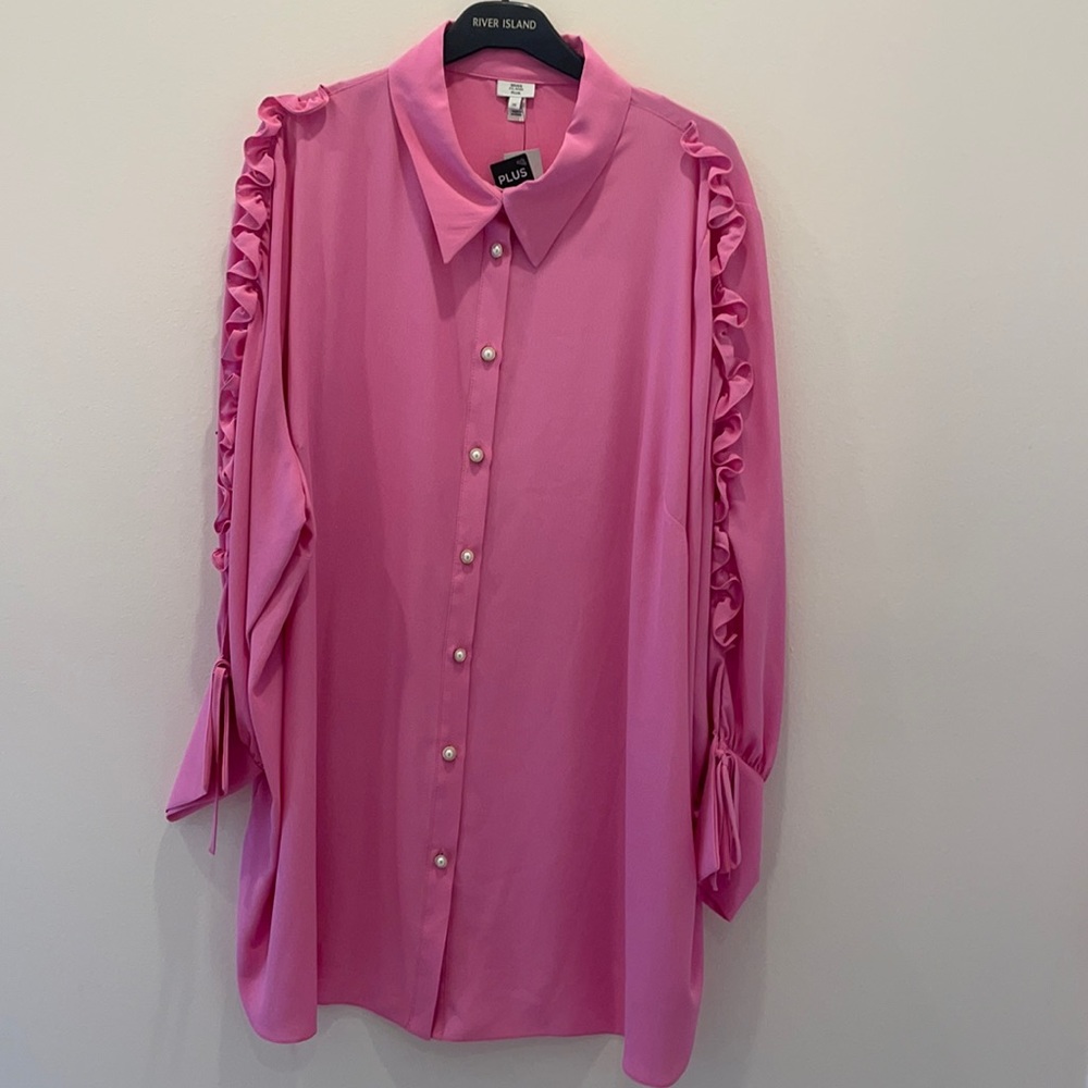 NWT UK SZ 28 / 24 In UNITED STATES RIVER ISLAND PINK WITH PEARL BUTTON D…